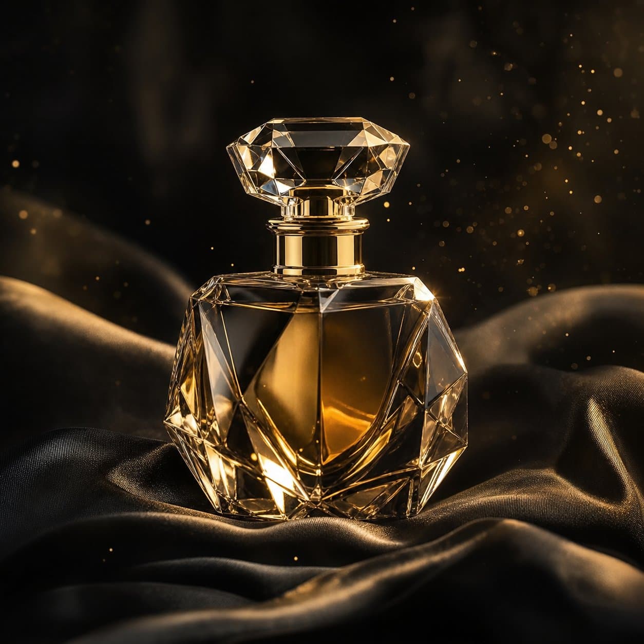 عطر لوکس با درِ طلایی روی پارچه ابریشمی تیره